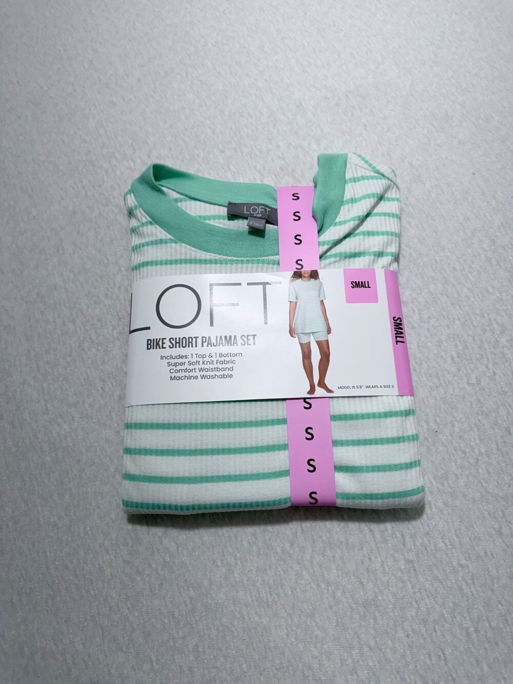 LOFT Women's 2-Piece Bike Short Pajama Set Size S White/Green